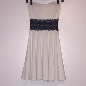 White Skater Dress with a Black Lace Middle